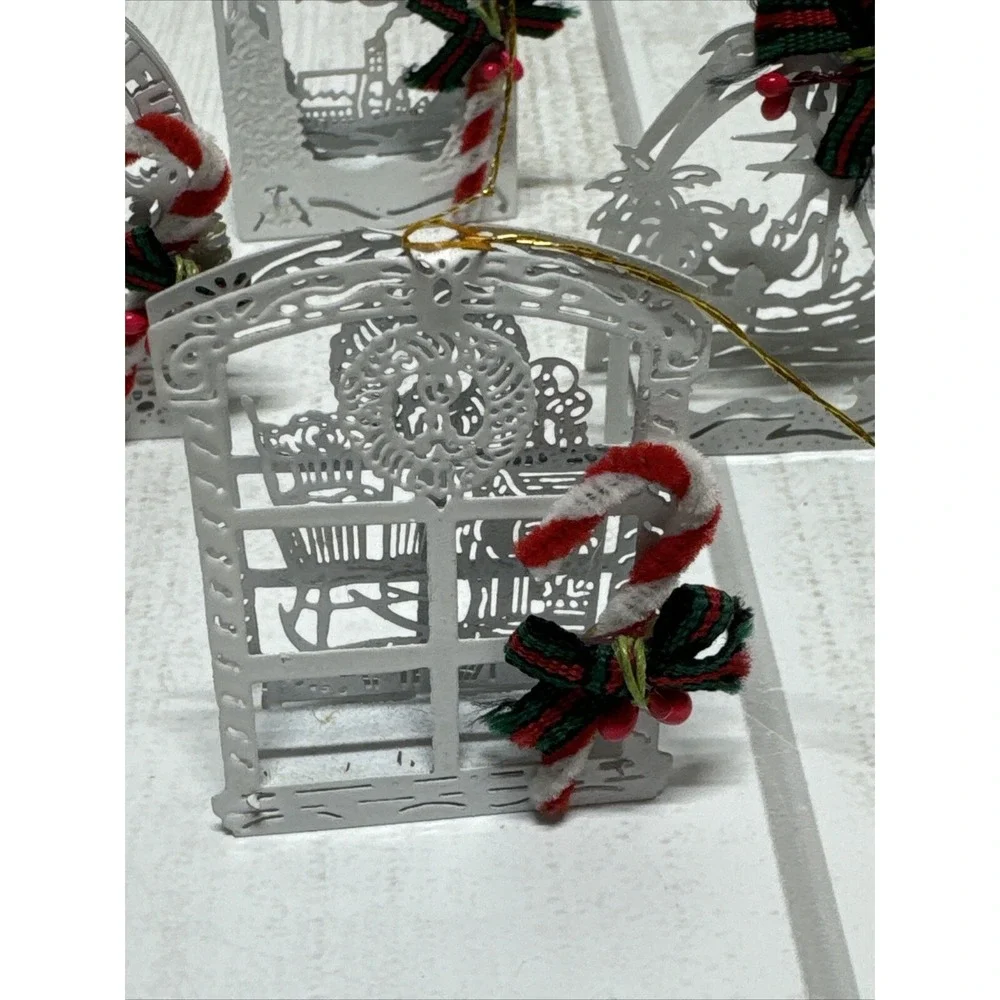 Vintage House of Lloyd White Metal Filigree Ornaments Set of 6 3D